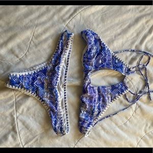 Size medium Blue and white cheeky bikini